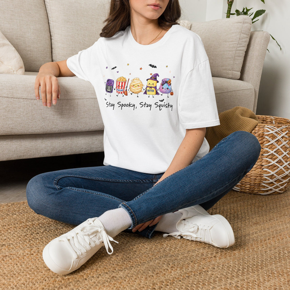 Halloween Squishy T-Shirt — 'Stay Spooky, Stay Squishy' Cute Halloween Food Characters Tee