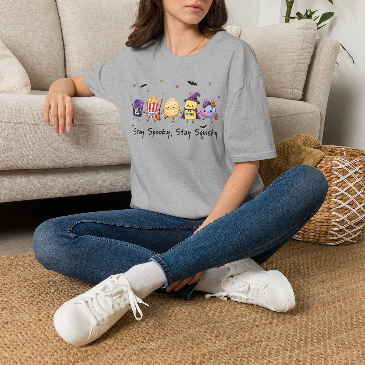 Halloween Squishy T-Shirt — 'Stay Spooky, Stay Squishy' Cute Halloween Food Characters Tee
