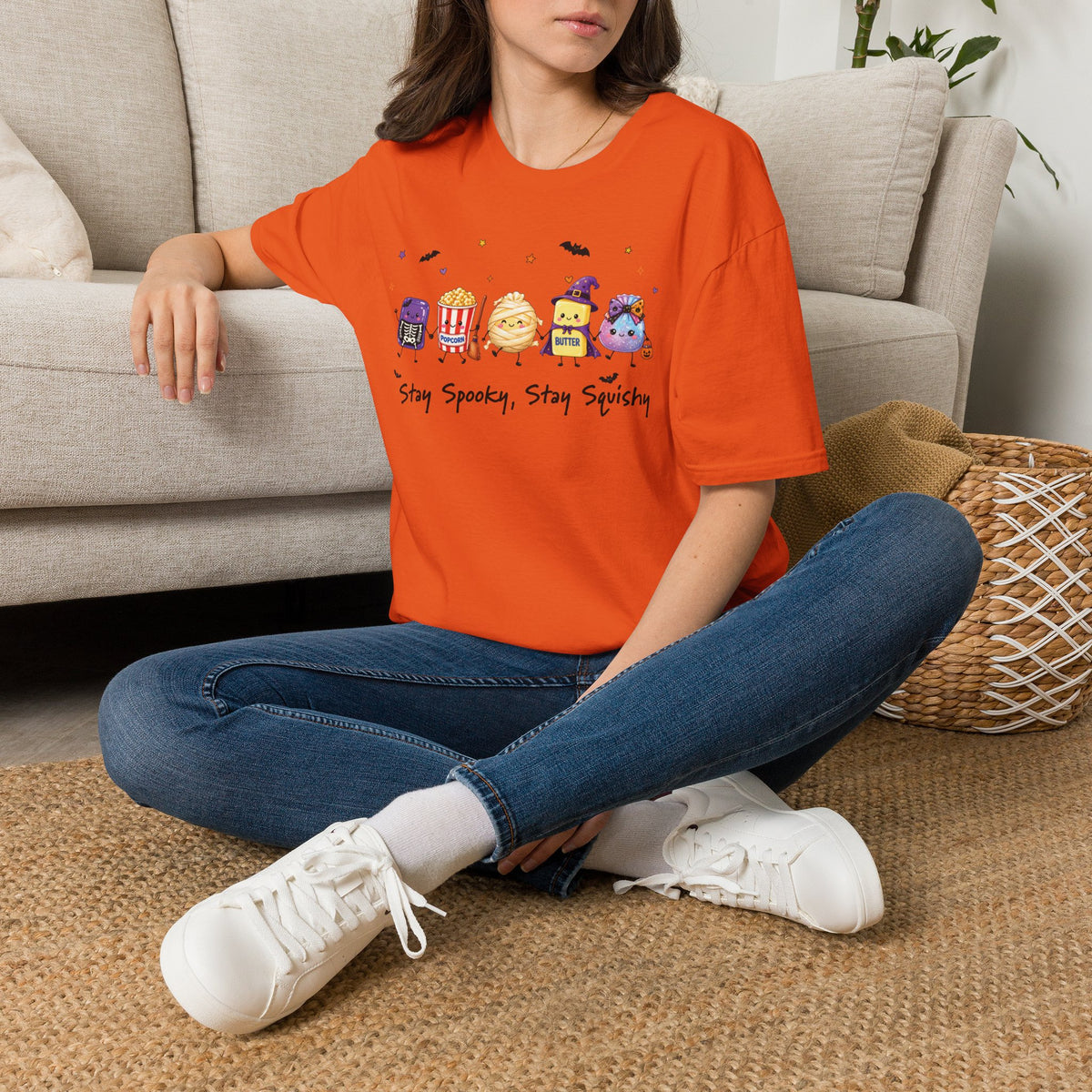 Halloween Squishy T-Shirt — 'Stay Spooky, Stay Squishy' Cute Halloween Food Characters Tee