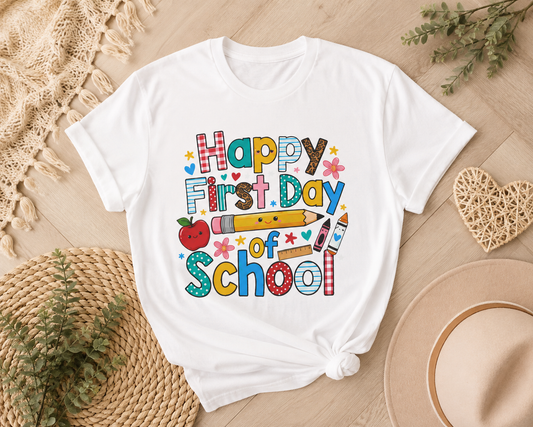 Kids' 'Happy First Day of School' T-Shirt — Colorful Back-to-School Tee